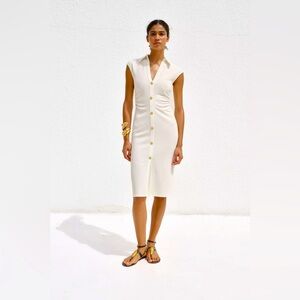 Zara Piqué White Shirt Dress Size Large